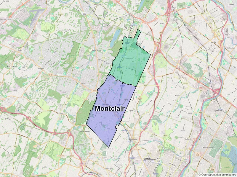 Map of Montclair, New Jersey and ZIP codes
