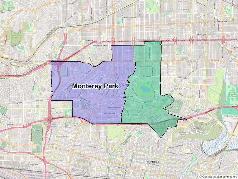 Map of Monterey Park, California and ZIP codes