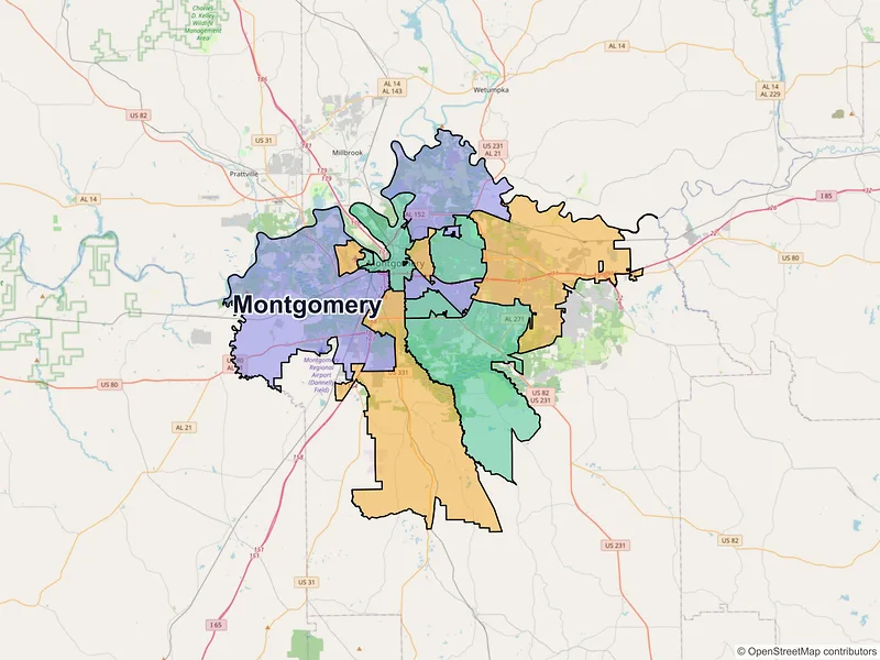Map of Montgomery, Alabama and ZIP codes