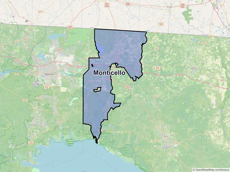 Map of Monticello, Florida and ZIP codes