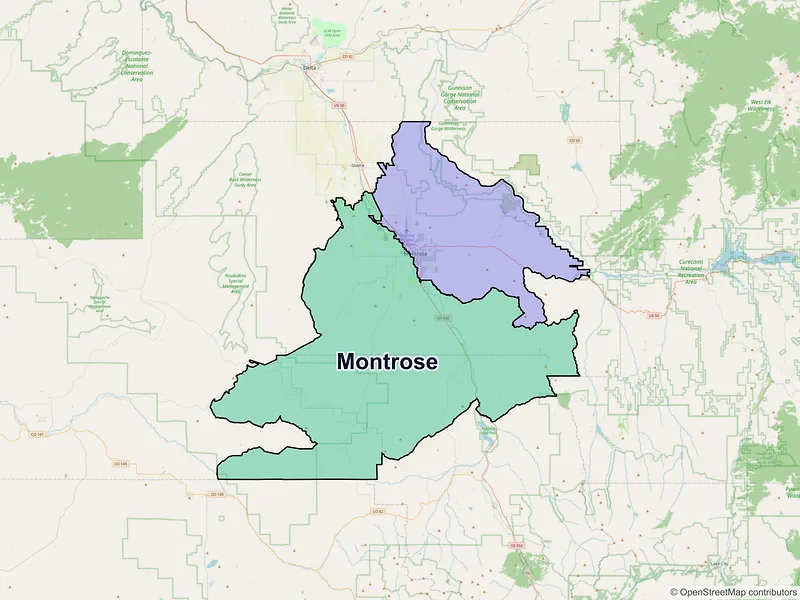 Map of Montrose, Colorado and ZIP codes