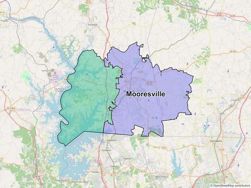 Map of Mooresville, North Carolina and ZIP codes