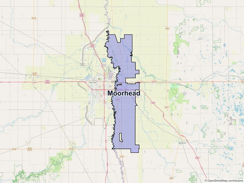 Map of Moorhead, Minnesota and ZIP codes