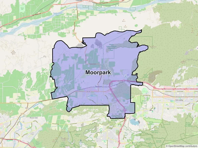 Map of Moorpark, California and ZIP codes