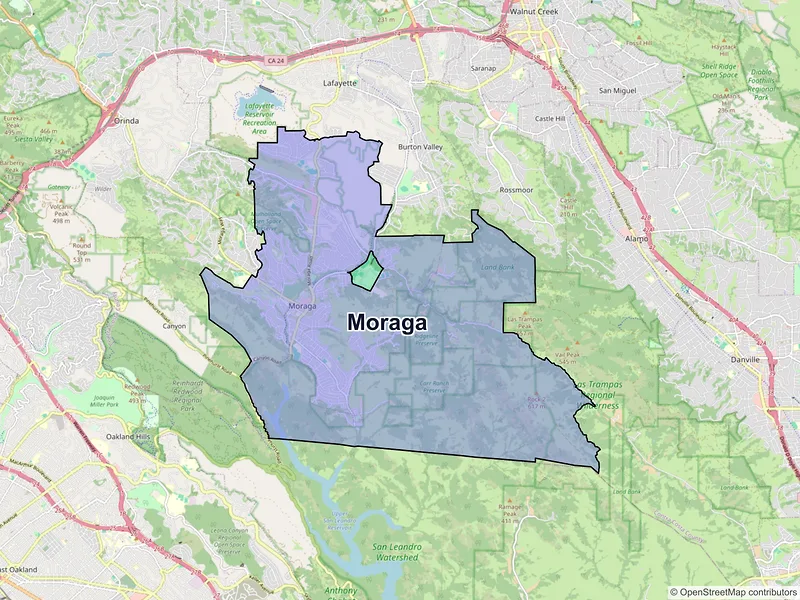 Map of Moraga, California and ZIP codes