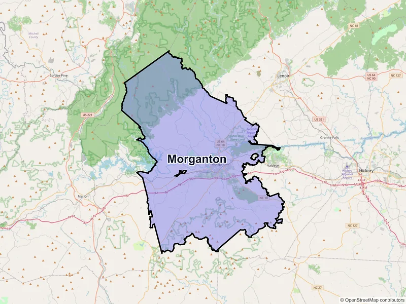 Map of Morganton, North Carolina and ZIP codes