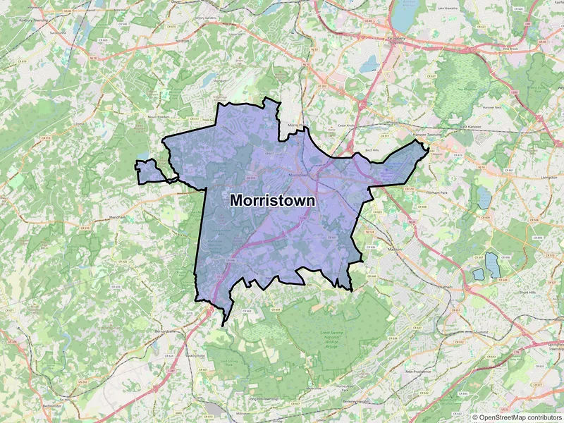 Map of Morristown, New Jersey and ZIP codes