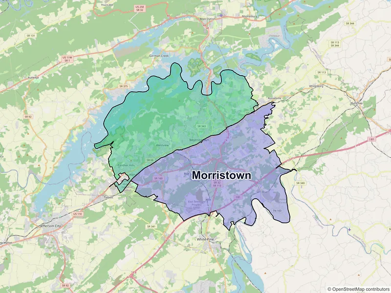 Map of Morristown, Tennessee and ZIP codes