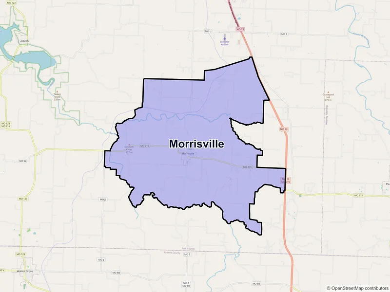 Map of Morrisville, Missouri and ZIP codes