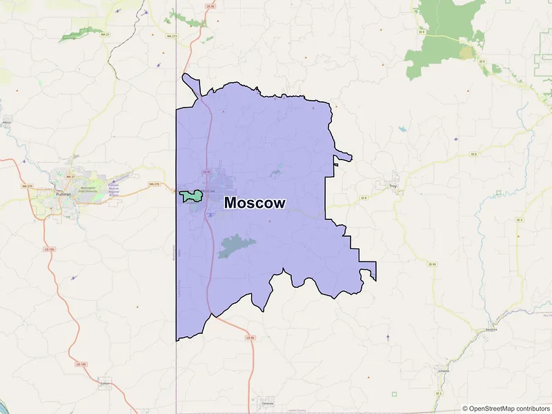 Map of Moscow, Idaho and ZIP codes