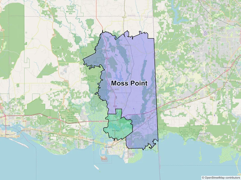 Map of Moss Point, Mississippi and ZIP codes