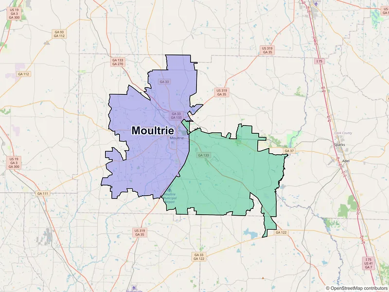 Map of Moultrie, Georgia and ZIP codes