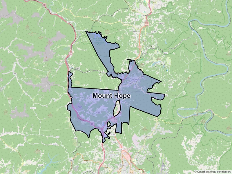 Map of Mount Hope, West Virginia and ZIP codes