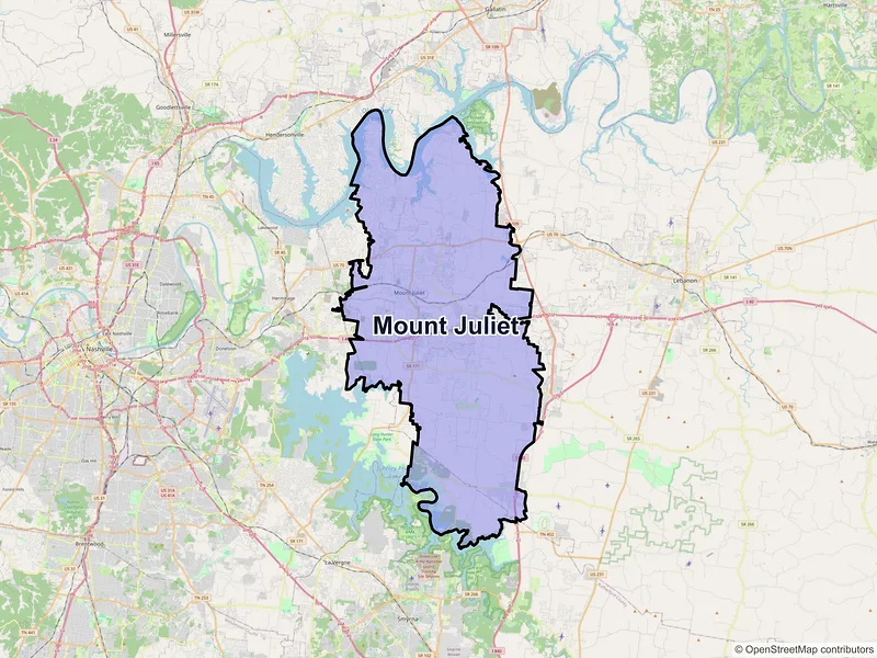 Map of Mount Juliet, Tennessee and ZIP codes