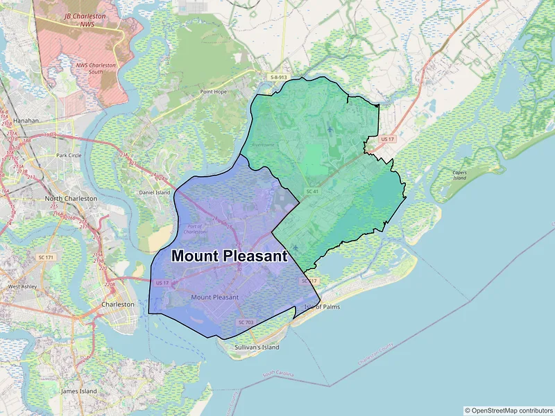 Map of Mount Pleasant, South Carolina and ZIP codes