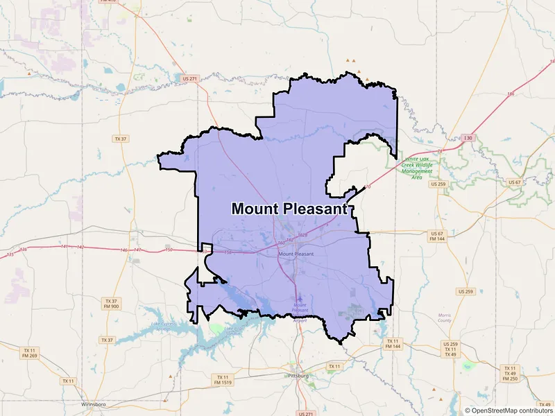 Map of Mount Pleasant, Texas and ZIP codes