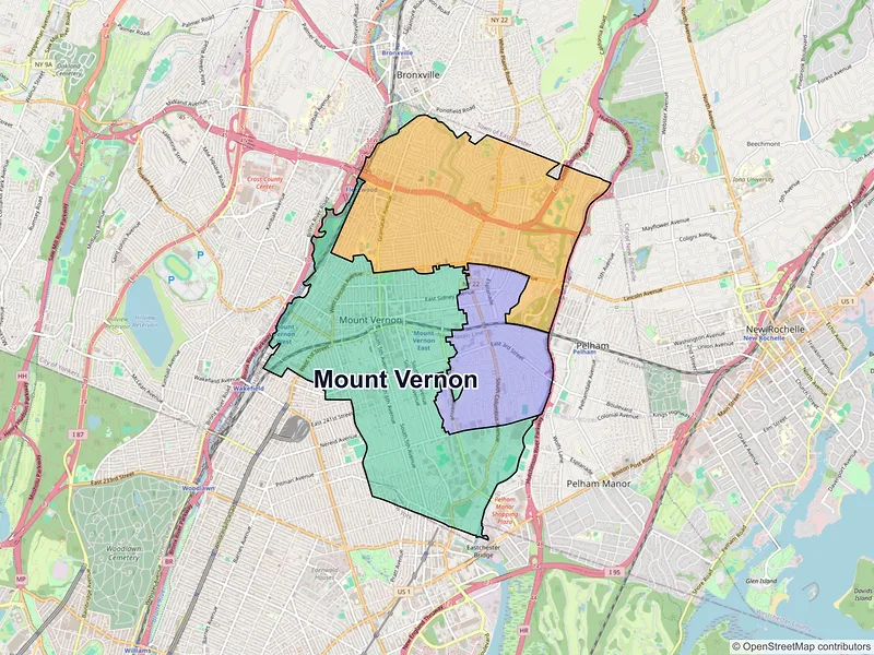 Map of Mount Vernon, New York and ZIP codes