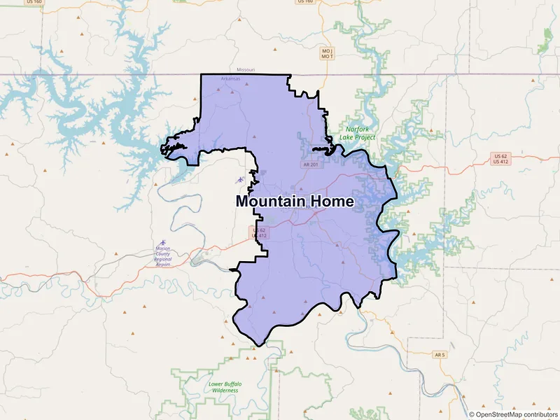Map of Mountain Home, Arkansas and ZIP codes