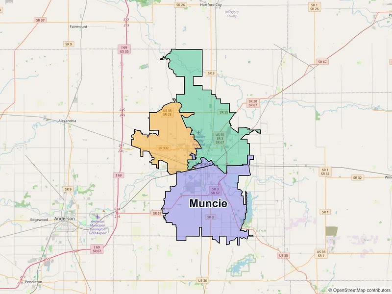 Map of Muncie, Indiana and ZIP codes