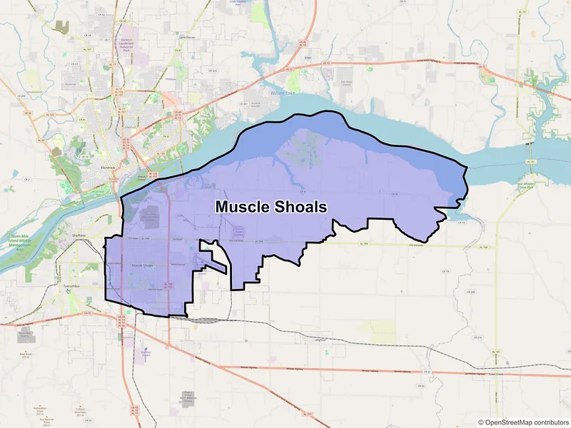 Map of Muscle Shoals, Alabama and ZIP codes