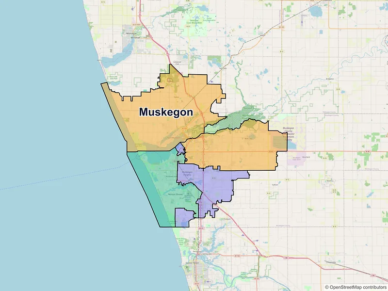 Map of Muskegon, Michigan and ZIP codes