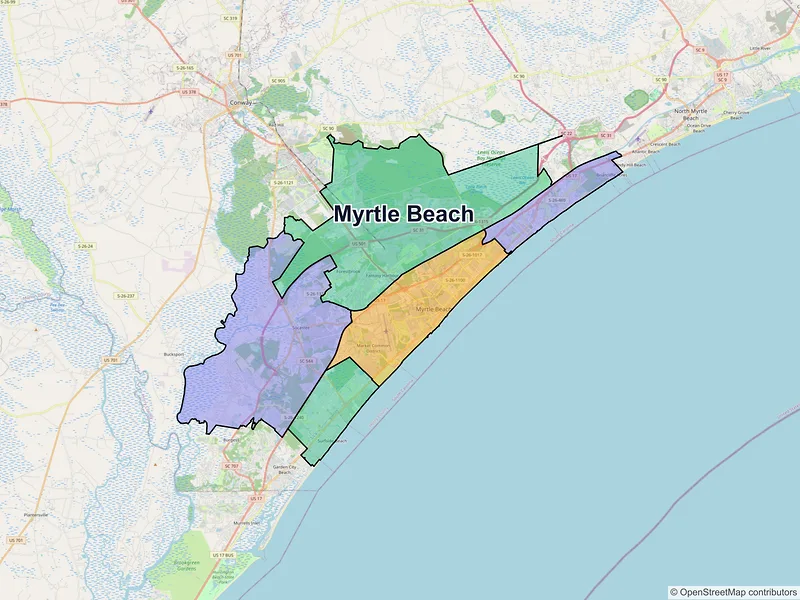 Map of Myrtle Beach, South Carolina and ZIP codes