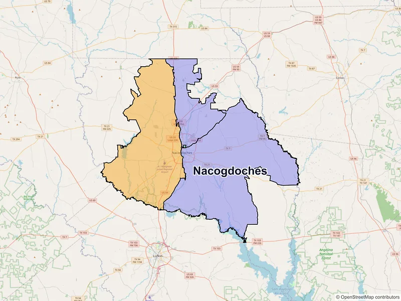 Map of Nacogdoches, Texas and ZIP codes