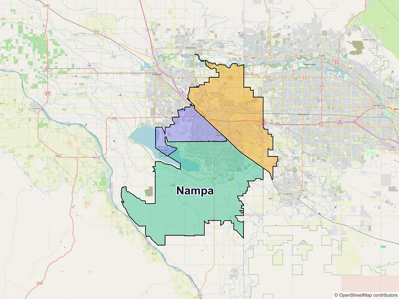 Map of Nampa, Idaho and ZIP codes