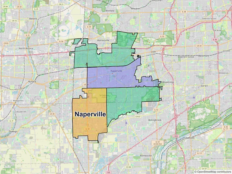 Map of Naperville, Illinois and ZIP codes