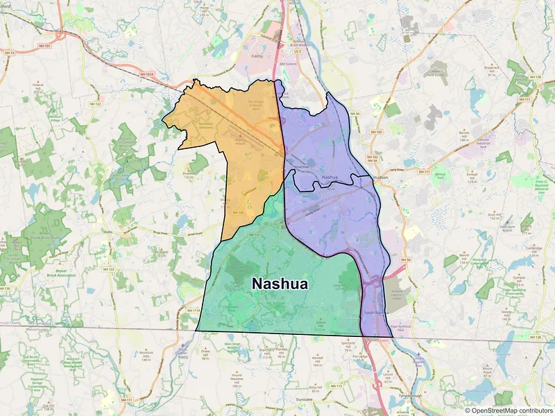 Map of Nashua, New Hampshire and ZIP codes