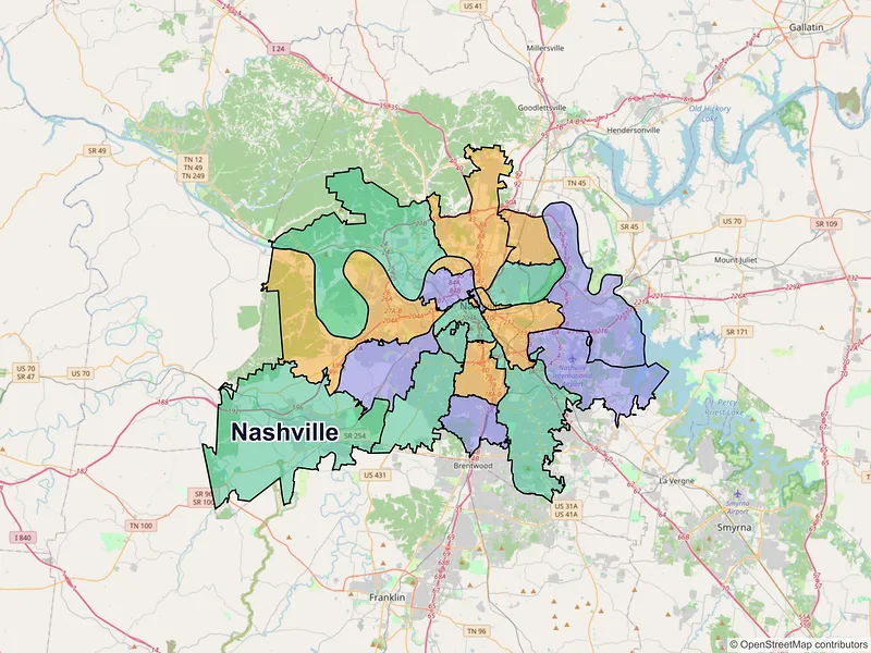 Map of Nashville, Tennessee and ZIP codes