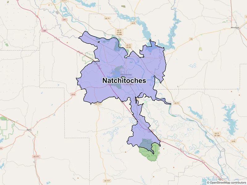 Map of Natchitoches, Louisiana and ZIP codes