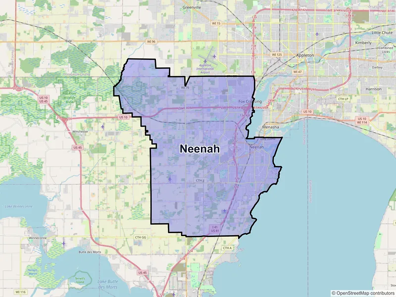 Map of Neenah, Wisconsin and ZIP codes