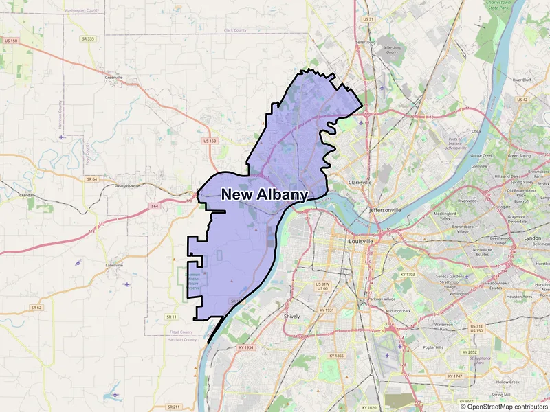 Map of New Albany, Indiana and ZIP codes