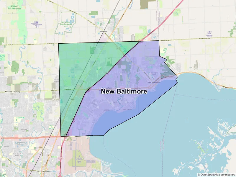 Map of New Baltimore, Michigan and ZIP codes
