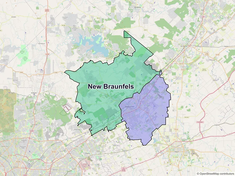 Map of New Braunfels, Texas and ZIP codes