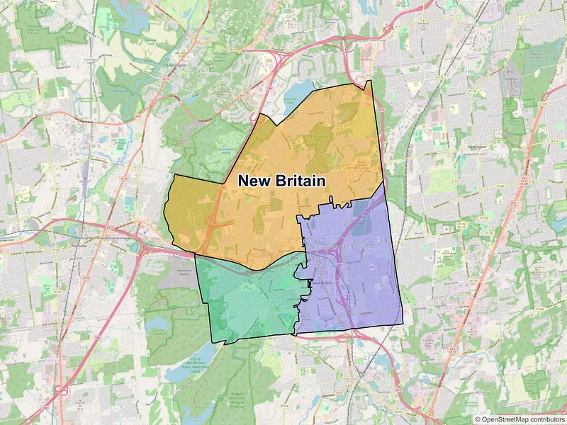Map of New Britain, Connecticut and ZIP codes