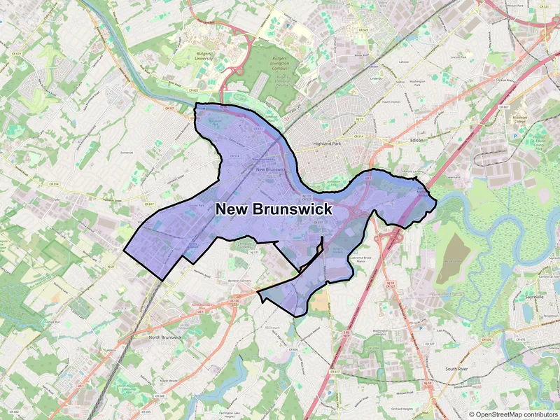 Map of New Brunswick, New Jersey and ZIP codes