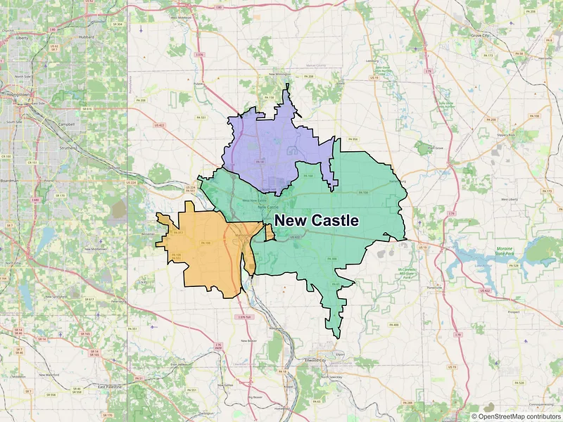 Map of New Castle, Pennsylvania and ZIP codes