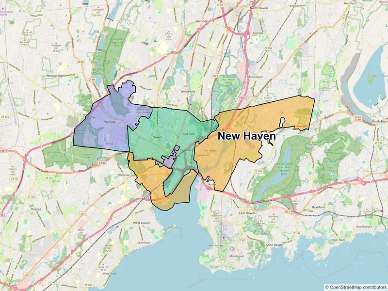Map of New Haven, Connecticut and ZIP codes