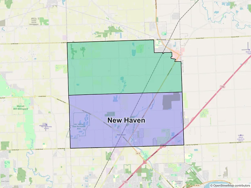 Map of New Haven, Michigan and ZIP codes