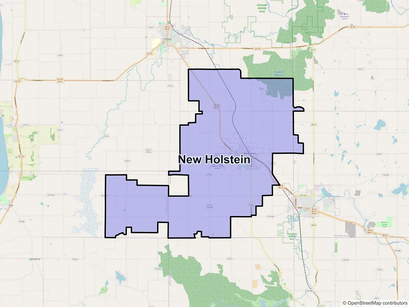 Map of New Holstein, Wisconsin and ZIP codes