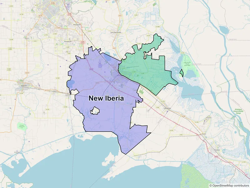 Map of New Iberia, Louisiana and ZIP codes