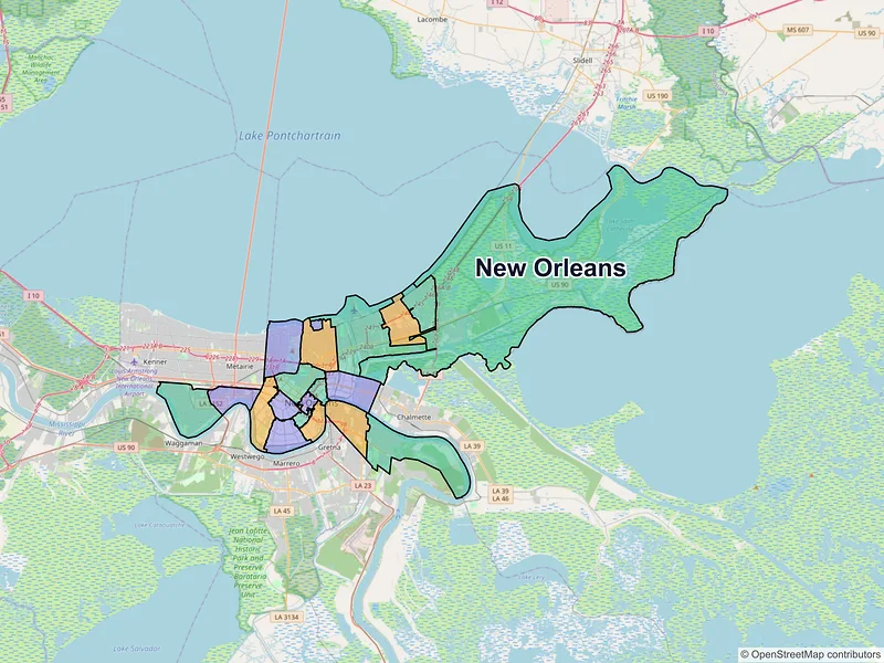 Map of New Orleans, Louisiana and ZIP codes