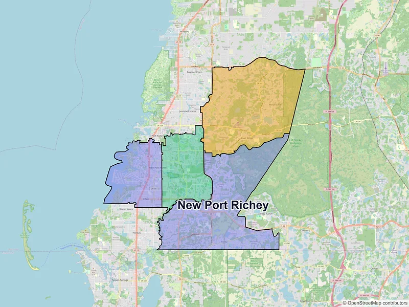 Map of New Port Richey, Florida and ZIP codes