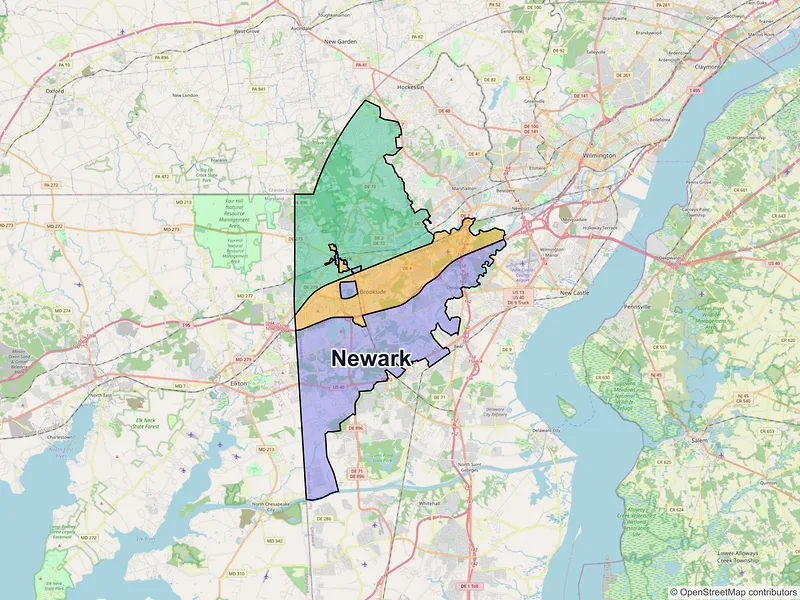 Map of Newark, Delaware and ZIP codes