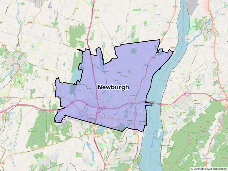 Map of Newburgh, New York and ZIP codes