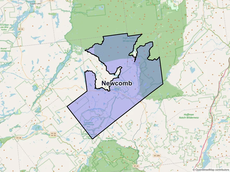 Map of Newcomb, New York and ZIP codes