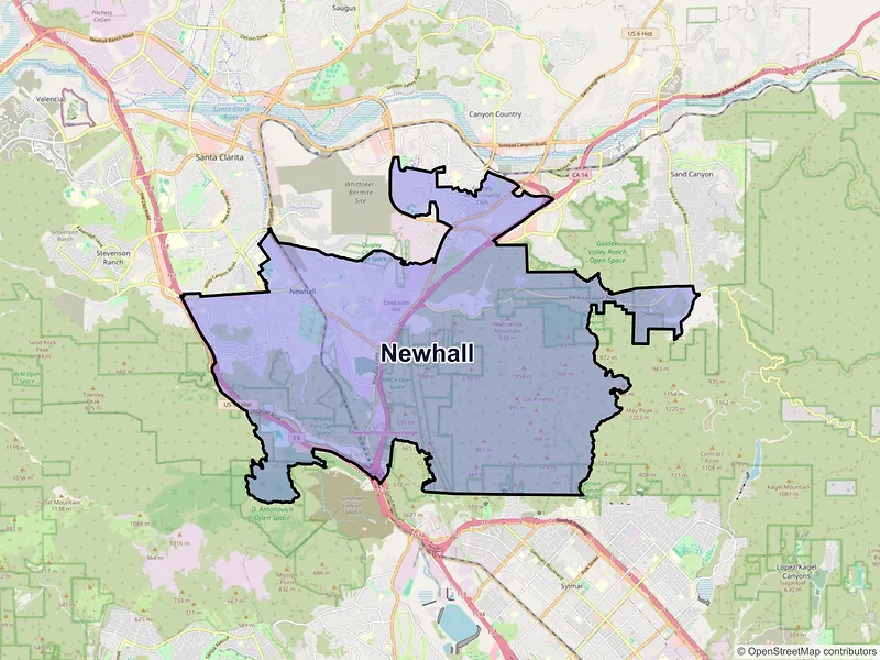 Map of Newhall, California and ZIP codes