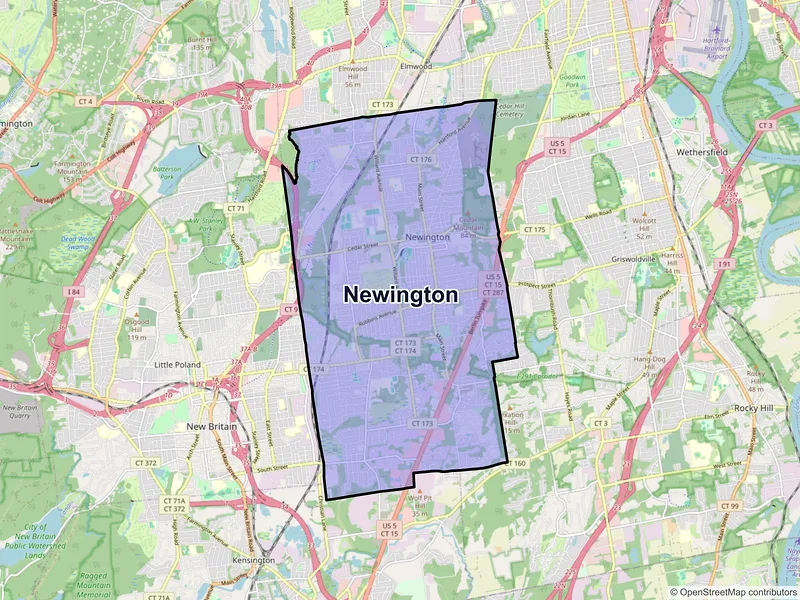 Map of Newington, Connecticut and ZIP codes